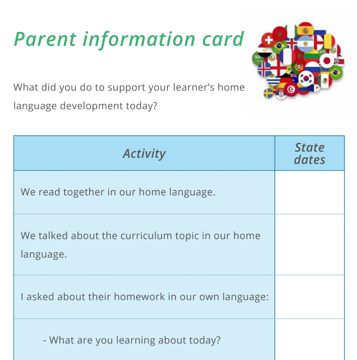 parent information card home language development – study room decor ideas diy