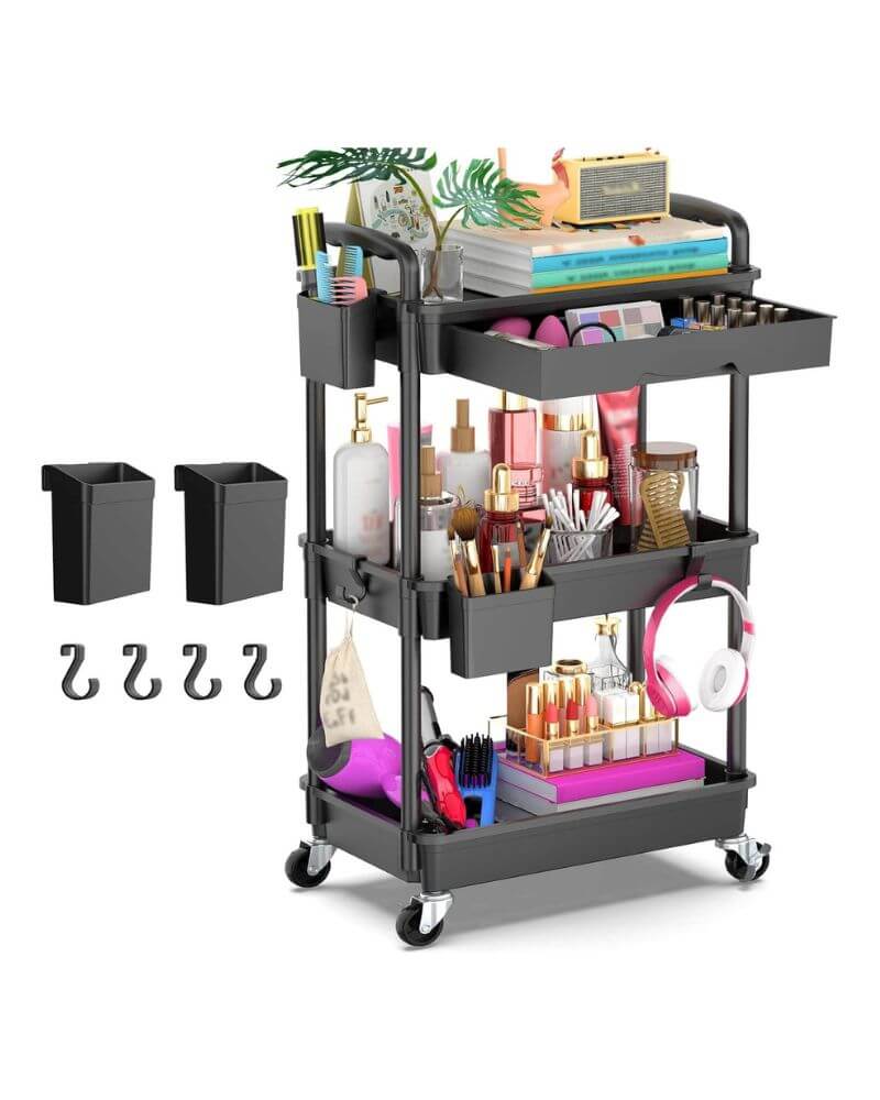 small study area – 3 tier organizer on wheels with drawer
